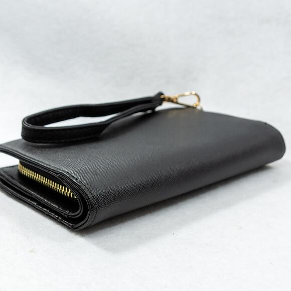 Women's Black Clutch MADISON WEST Wristlet Wallet Detachable Strap - Picture 5 of 6